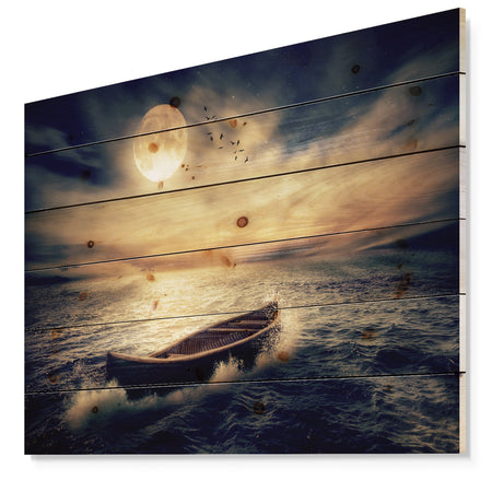 Middle of Ocean after Storm - Floral Print on Natural Pine Wood