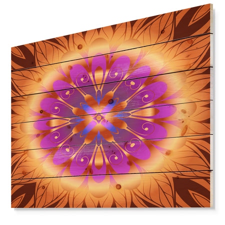 Floral Infinity Design in Orange - Floral Print on Natural Pine Wood