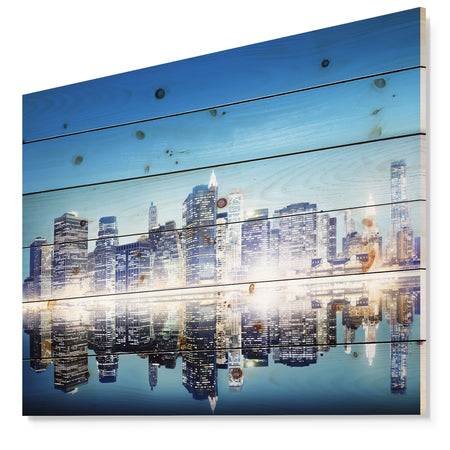 Skyscraper on New York City - Cityscape Print on Natural Pine Wood