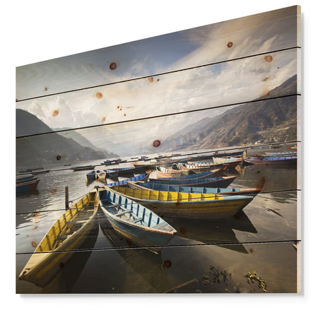 Pokhara Lakeside Boats - Boat Print on Natural Pine Wood