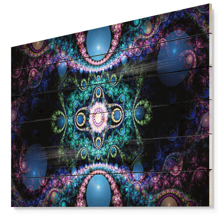 Cabalistic Blue Fractal Pattern - Abstract Print on Natural Pine Wood