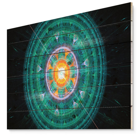 Cabalistic Turquoise Fractal Sphere - Abstract Print on Natural Pine Wood