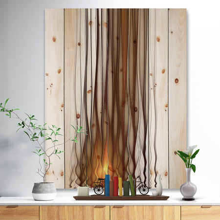Yellow Fractal Flames Pattern - Abstract Print on Natural Pine Wood