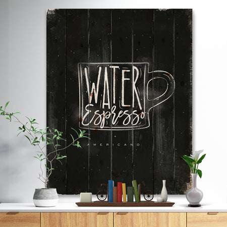 Americano cup coffee chalk - Digital Art Print on Natural Pine Wood