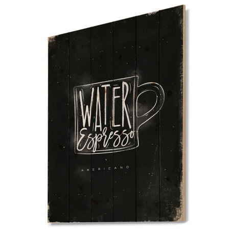 Americano cup coffee chalk - Digital Art Print on Natural Pine Wood