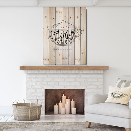 Cappuccino cup white - Food Painting Print on Natural Pine Wood