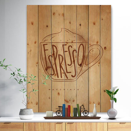 Macciato cup craft - Food Painting Print on Natural Pine Wood