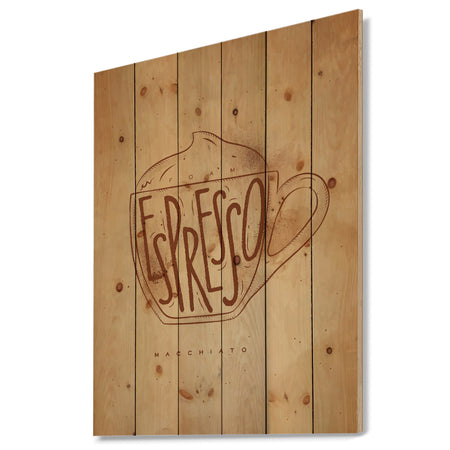 Macciato cup craft - Food Painting Print on Natural Pine Wood
