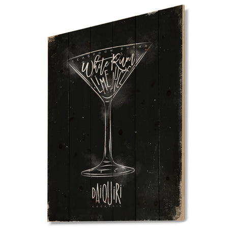 Daiquiri cocktail chalk - Food Painting Print on Natural Pine Wood