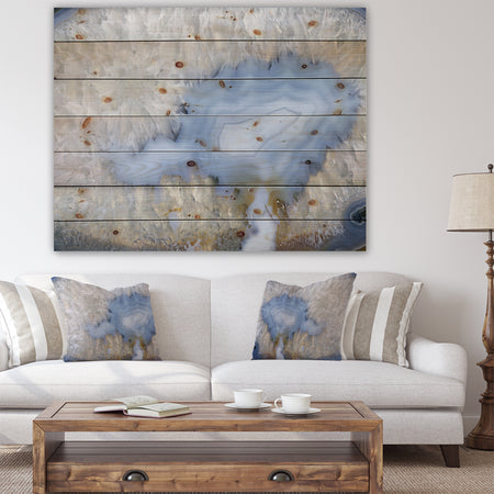 Blue agate -Stone Print on Natural Pine Wood