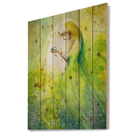 Spring Woman - Illustration Painting Print on Natural Pine Wood