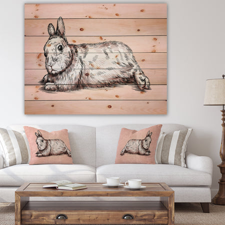 Brush painting ink draw isolated rabbit illustration - Farmhouse Animal Painting Print on Natural Pine Wood