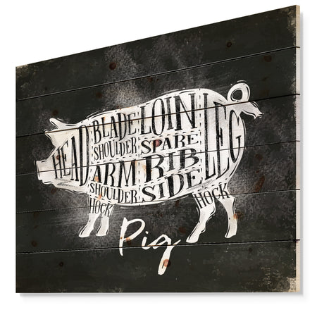 Pig pork cutting scheme chalk - Farmhouse Animal Painting Print on Natural Pine Wood