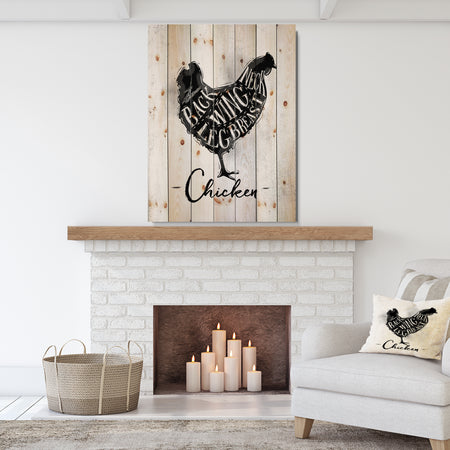 Chicken cutting scheme - Farmhouse Animal Painting Print on Natural Pine Wood