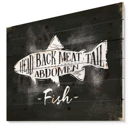 Fish cutting scheme chalk - Animals Painting Print on Natural Pine Wood