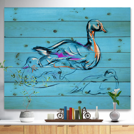 Duck painting - Animals Sketch Painting Print on Natural Pine Wood