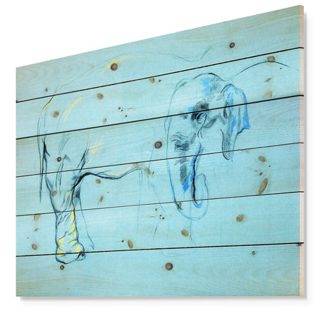 Elephant painting - Animals Sketch Painting Print on Natural Pine Wood