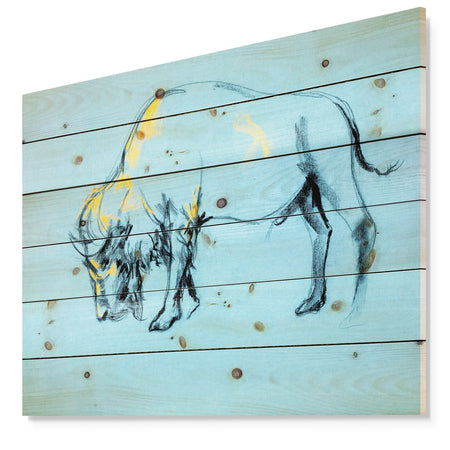 Buffalo painting - Animals Sketch Painting Print on Natural Pine Wood
