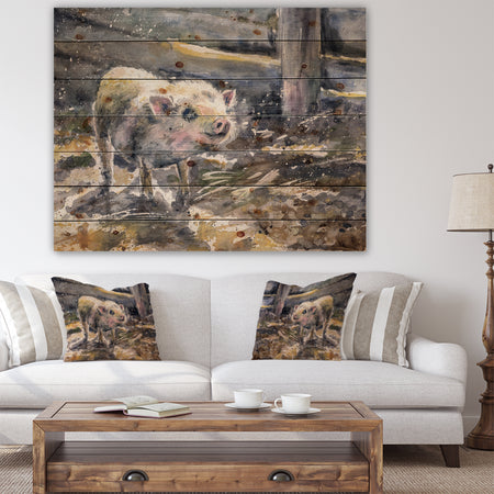 Pig watercolors painted - Farmhouse Animal Painting Print on Natural Pine Wood