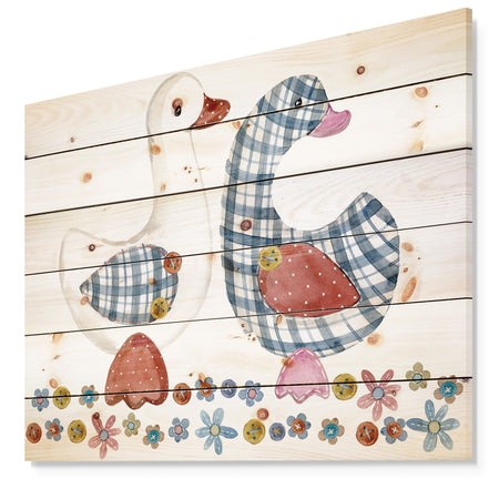 Goose. cartoon farm animal. cute pet watercolor illustration. - Animals Painting Print on Natural Pine Wood
