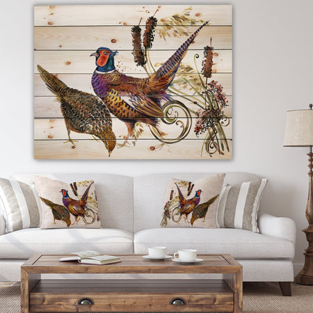 Bird pheasant watercolor illustration - Farmhouse Animal Painting Print on Natural Pine Wood