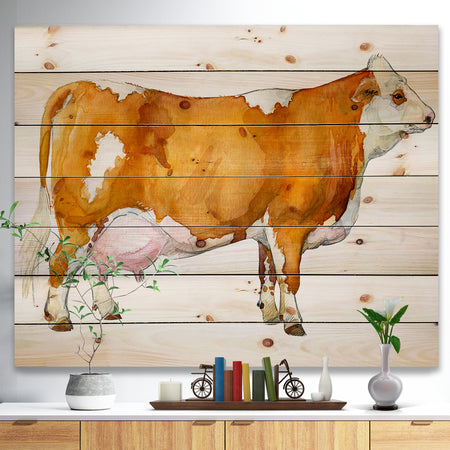 Watercolor Dairy cow - Farmhouse Animal Painting Print on Natural Pine Wood