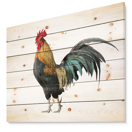 chicken rooster - Farmhouse Animals of Painting Print on Natural Pine Wood