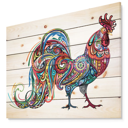 Cockerel farm animal - Farmhouse Animals of Painting Print on Natural Pine Wood