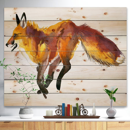 Cute fox wtercolor illustration - Animals Painting Print on Natural Pine Wood