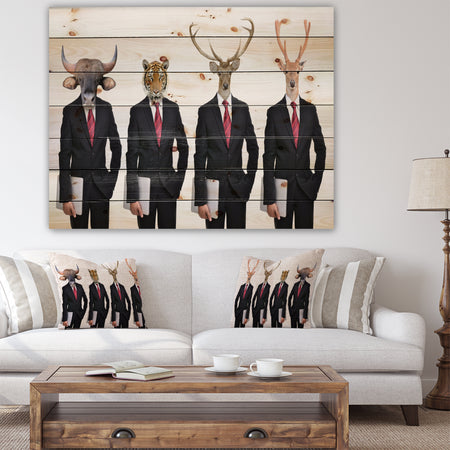 Animals in Americana Suit - Animals photography Print on Natural Pine Wood