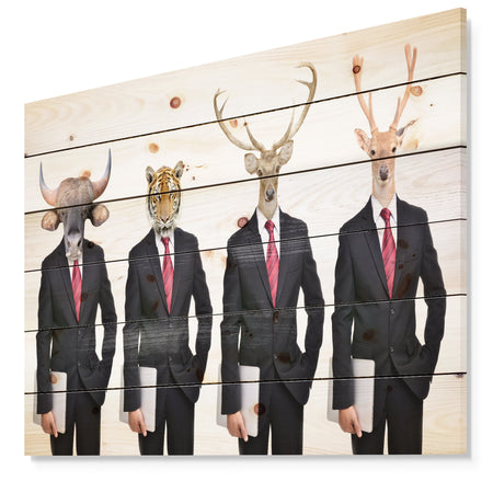 Animals in Americana Suit - Animals photography Print on Natural Pine Wood