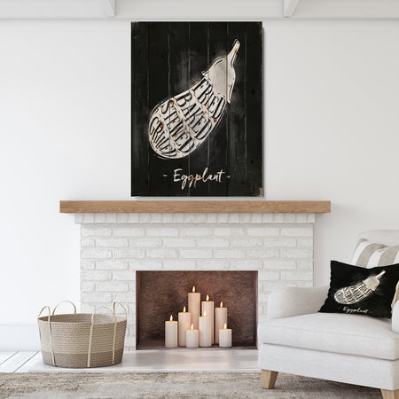 Eggplant cutting scheme chalk - Farmhouse Food Painting Print on Natural Pine Wood