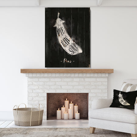 Peas cutting scheme chalk - Farmhouse Food Painting Print on Natural Pine Wood