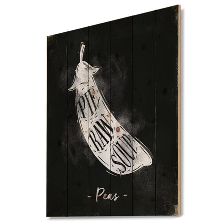 Peas cutting scheme chalk - Farmhouse Food Painting Print on Natural Pine Wood