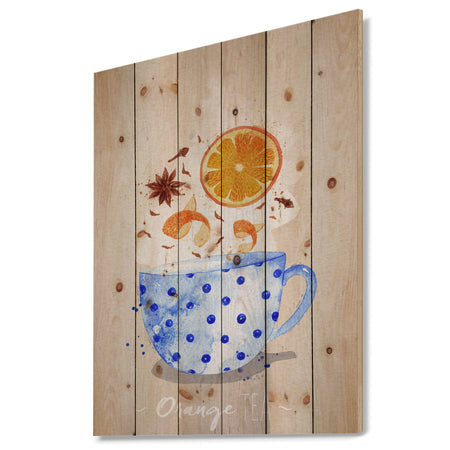Teacup orange tea kraft - Food Painting Print on Natural Pine Wood