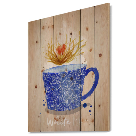 Teacup white tea kraft - Food Painting Print on Natural Pine Wood