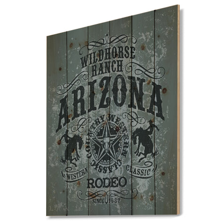 Arizona wild horse rodeo - Farmhouse Art Print on Natural Pine Wood