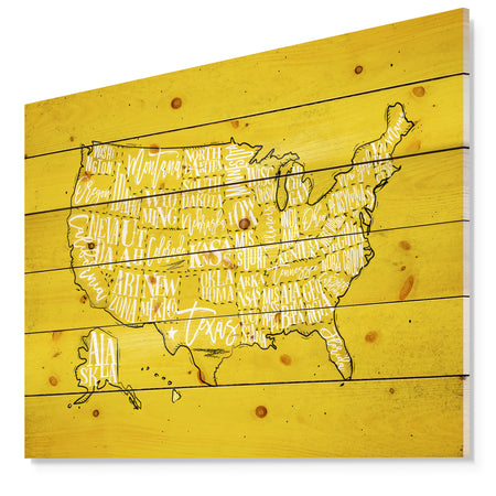 United States Yellow Vintage Map - Maps Painting Print on Natural Pine Wood