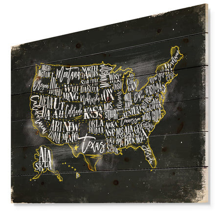 United States Chalk Yellow Vintage Map - Maps Painting Print on Natural Pine Wood