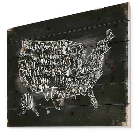 United States Chalk Vintage Map - Maps Painting Print on Natural Pine Wood