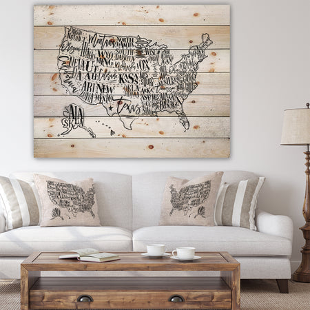 United States Vintage Map in Dirty Paper - Maps Painting Print on Natural Pine Wood