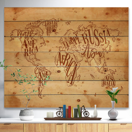 Vintage Worldmap in Chalk Background - Maps Painting Print on Natural Pine Wood