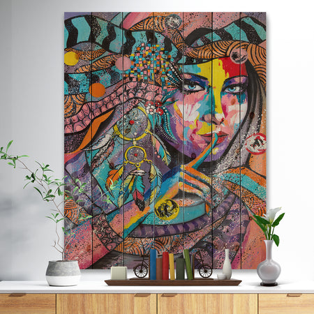 Woman Portrait In Your Dreams - Glamour Painting Print on Natural Pine Wood