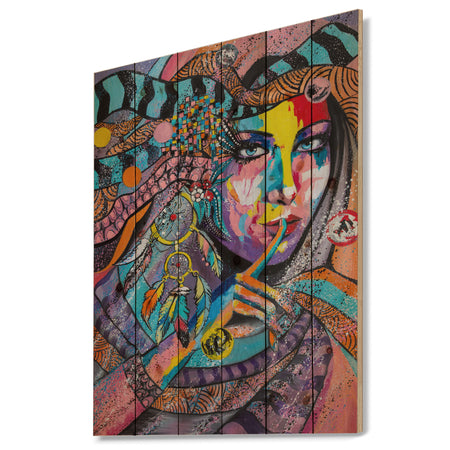 Woman Portrait In Your Dreams - Glamour Painting Print on Natural Pine Wood