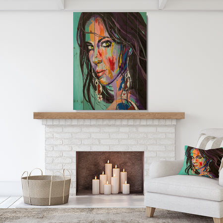 Woman Portrait Be Careful - Glamour Painting Print on Natural Pine Wood