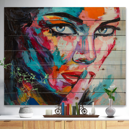 Woman Portrait Can You Keep it - Glamour Painting Print on Natural Pine Wood