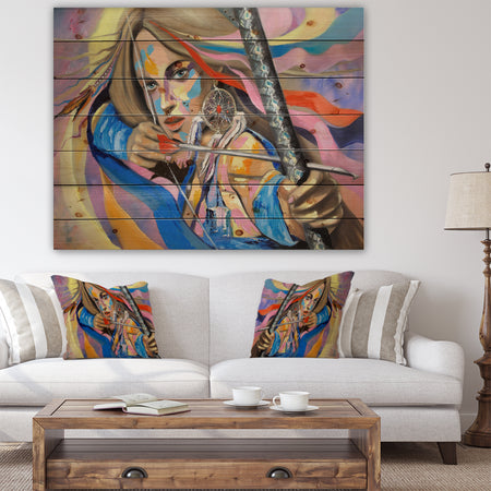 Woman Portrait Dream Catcher - Glamour Painting Print on Natural Pine Wood