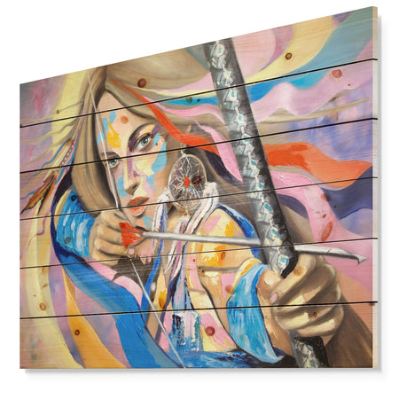 Woman Portrait Dream Catcher - Glamour Painting Print on Natural Pine Wood