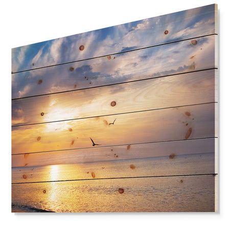 West Cost Sunrise Over The seas - Landscapes Sea & Shore Print on Natural Pine Wood