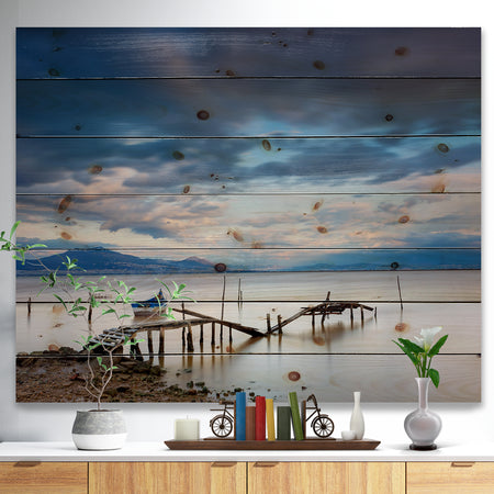 Magic Sunrise and Wooden Pier - Landscapes Sea & Shore Print on Natural Pine Wood